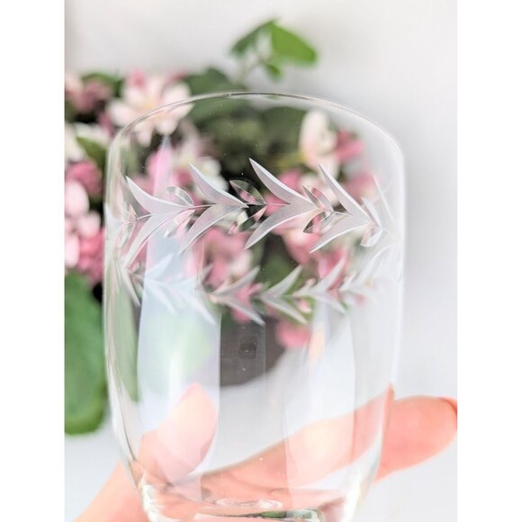 Set of 4 Etched Low Water Glasses Retro 1940s Vintage Fostoria Holly Low Goblets - Picture 5 of 6